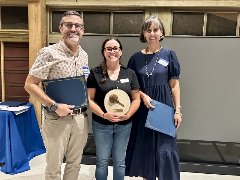 Gathered for the Delaware Center for the Inland Bays awards presentation are (l-r) Sussex Academy teacher Don Ott; Jackie Knoll, CIB environmental education manager; and Sussex Academy Dean of Elementary Connie Hendricks. SUBMITTED PHOTO